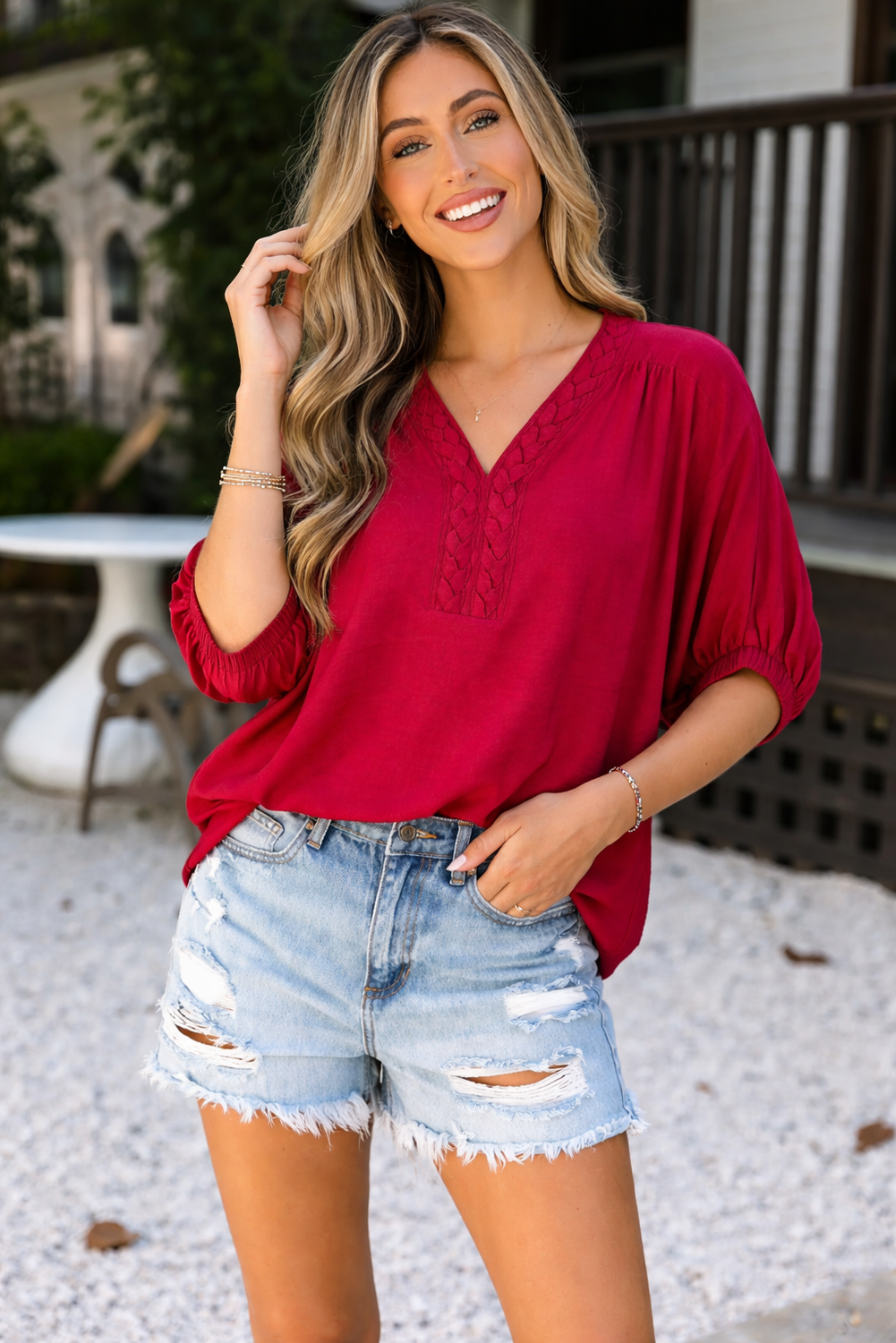 Willow Trim Half Sleeve Blouse