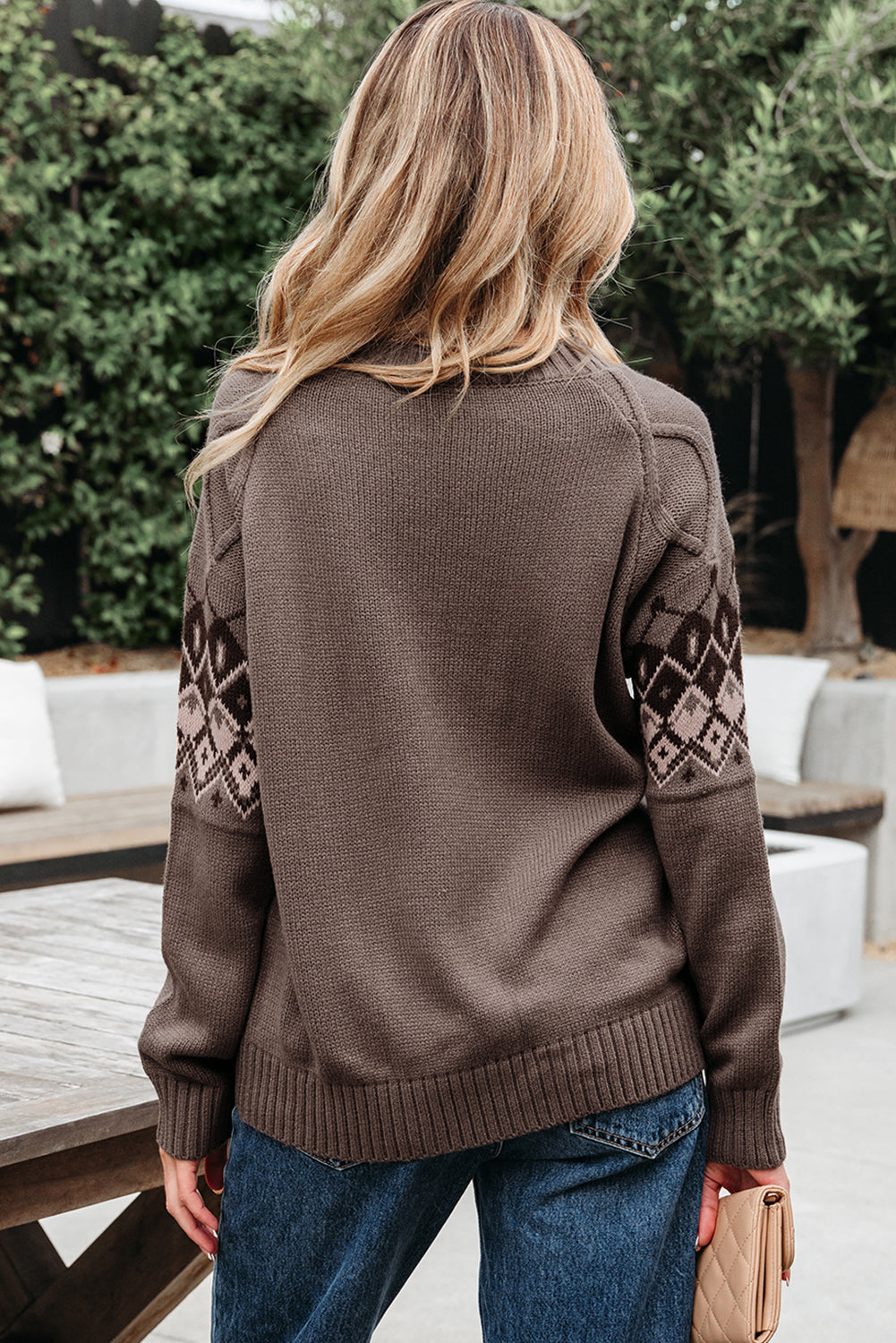 Alana Western Geometric Patterned Crew Neck Knitted Sweater