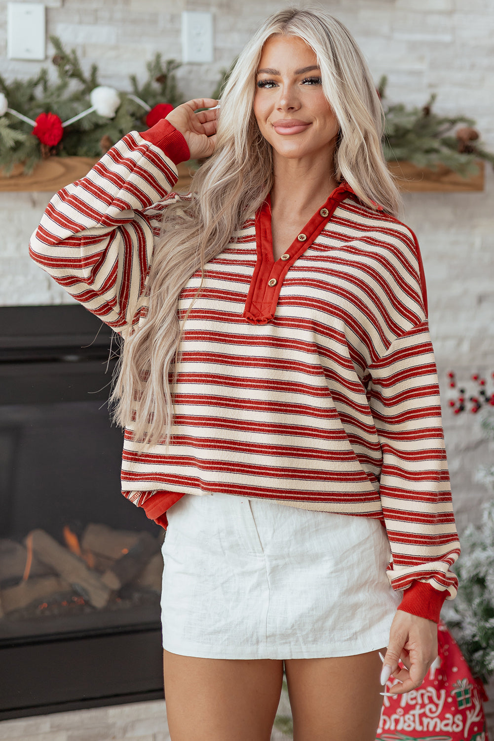 Kylalara Collared Drop Shoulder Top