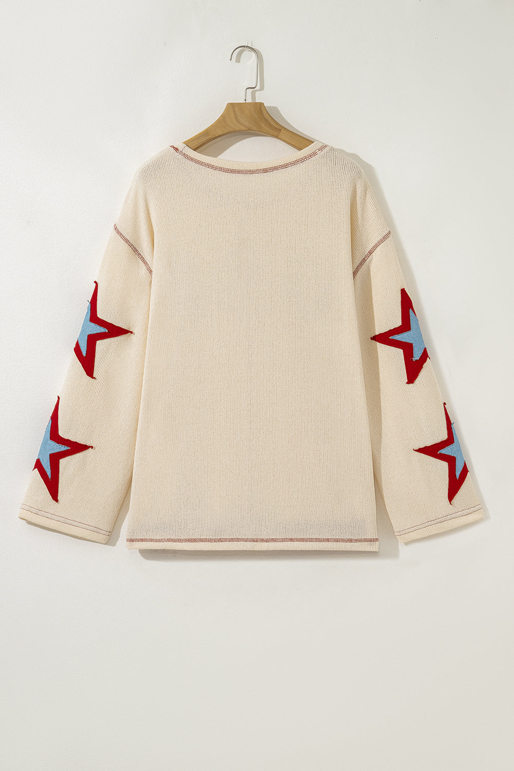 USA Patchwork Exposed Seam Long Sleeve Top