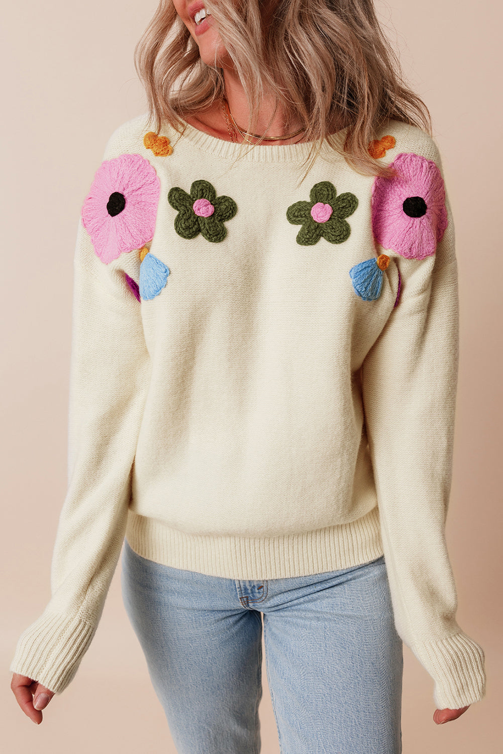 Tiana Pattern Ribbed Edge Sweater