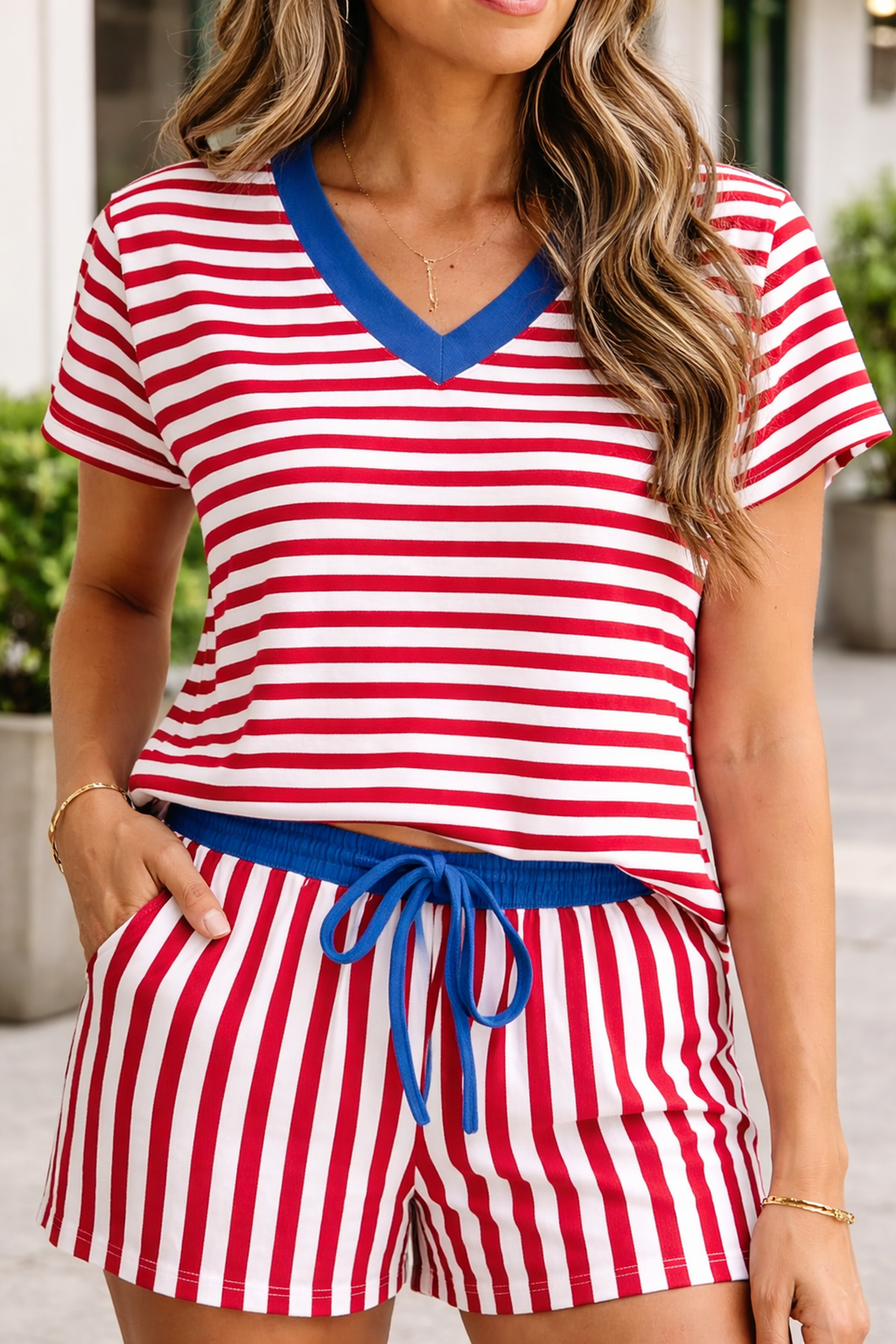 Skye Stripe Trim Tee Set