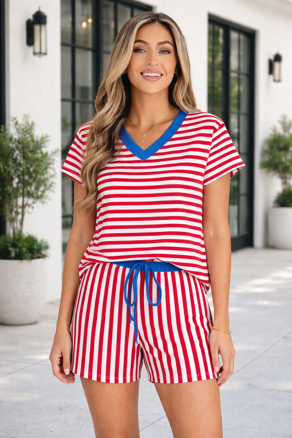 Skye Stripe Trim Tee Set