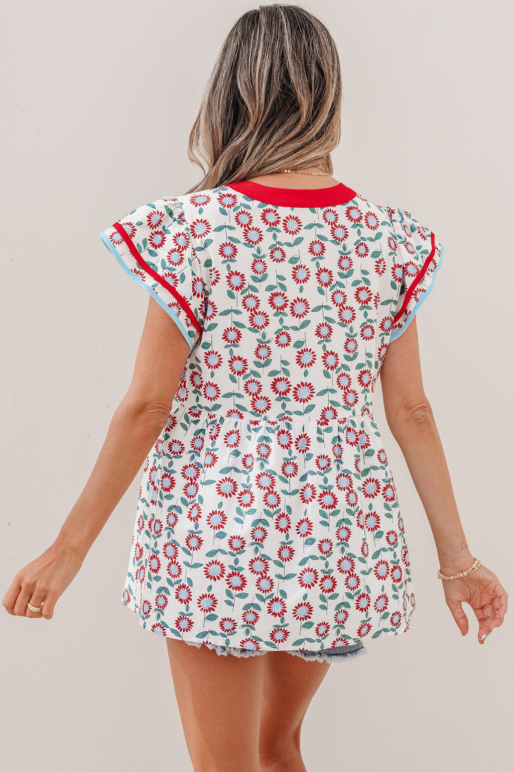 Avery Trim Flutter Sleeve Blouse