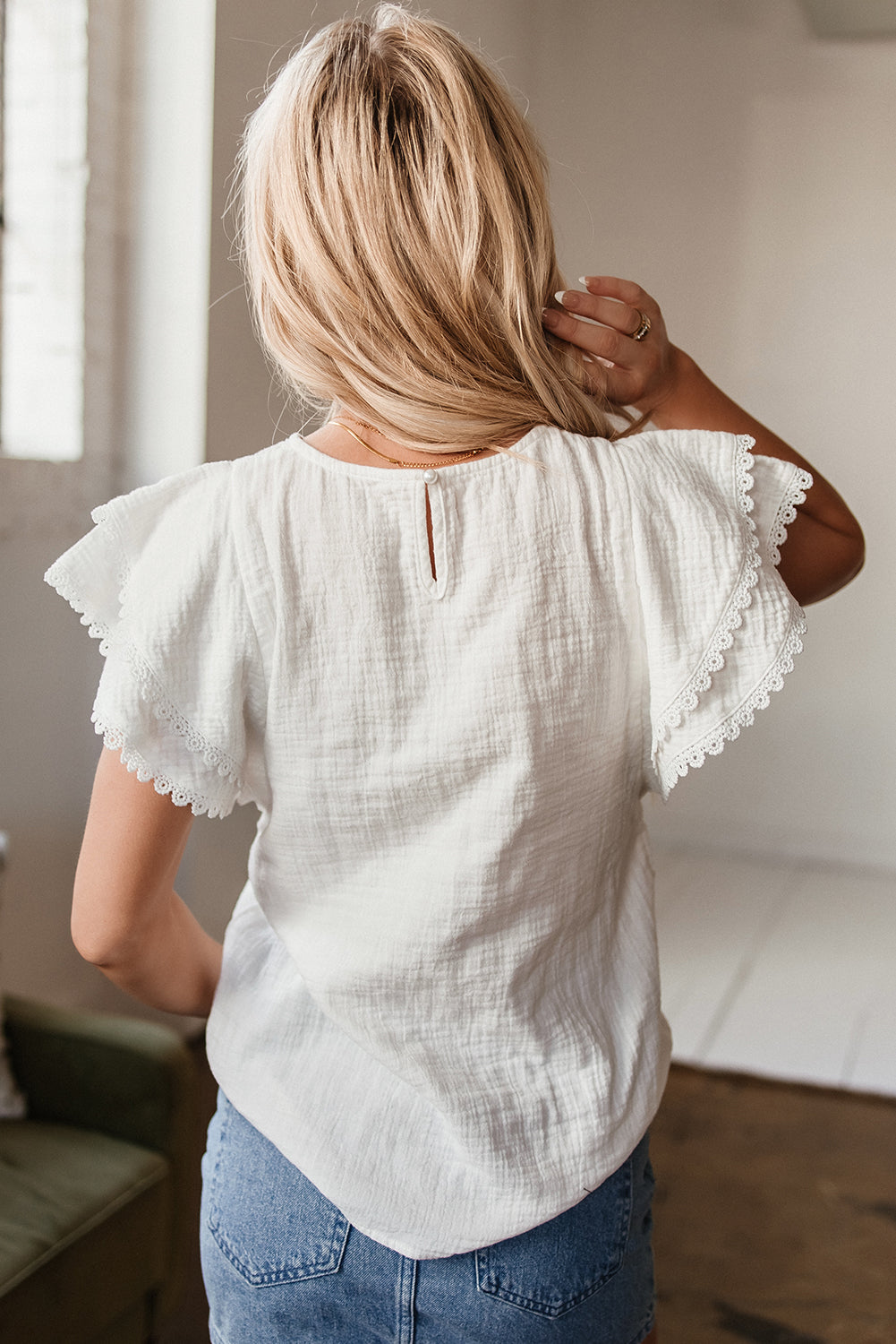 Cecelia Ruffled Flutter Sleeve Blouse