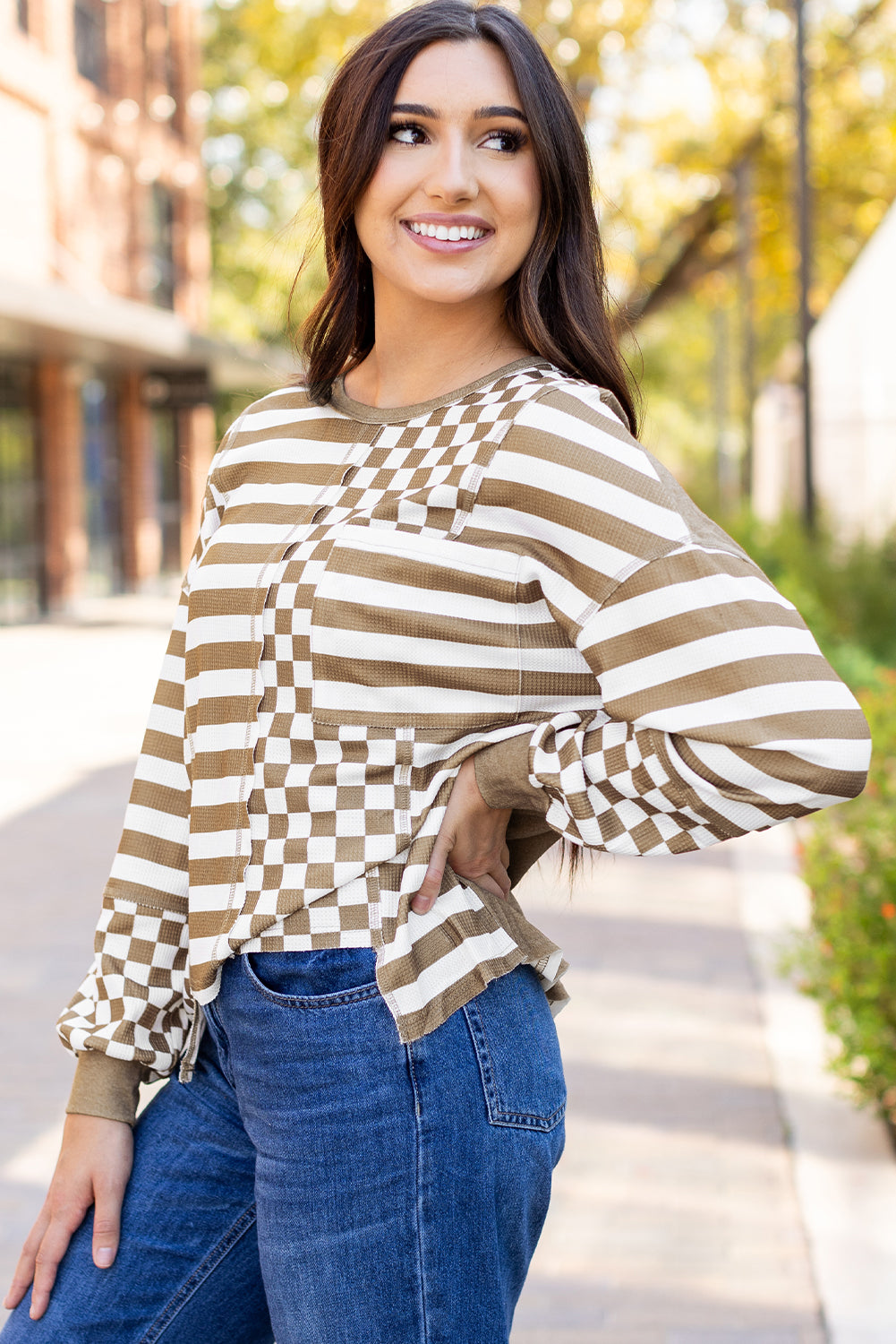 Fatima Patchwork Lantern Sleeve Blouse