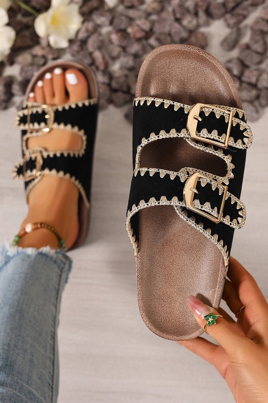 Kehlani Buckle Faux Suede Slippers
