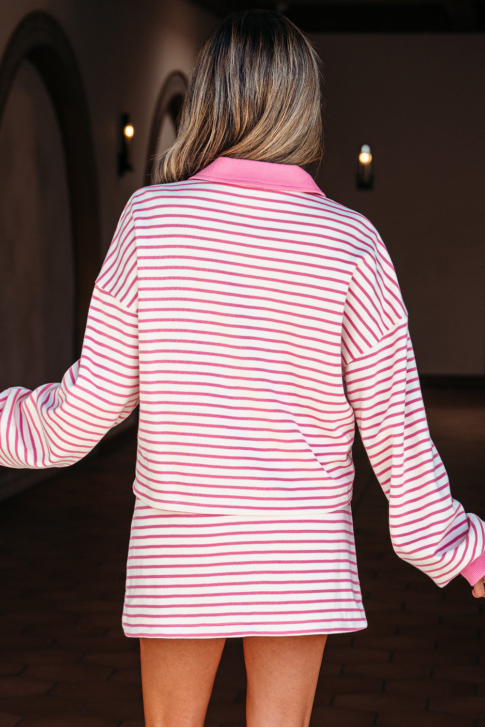 Juniper Stripe Collared Pullover and Skort Outfit