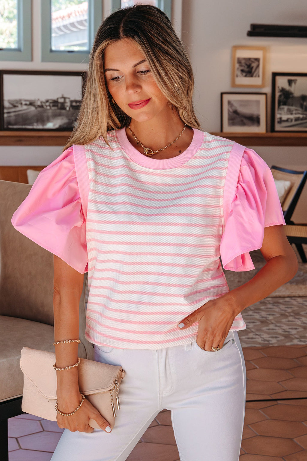 Hope Short Sleeve Patchwork Blouse