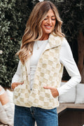 Stevie Sherpa Checkerboard Button Vest With Pocket