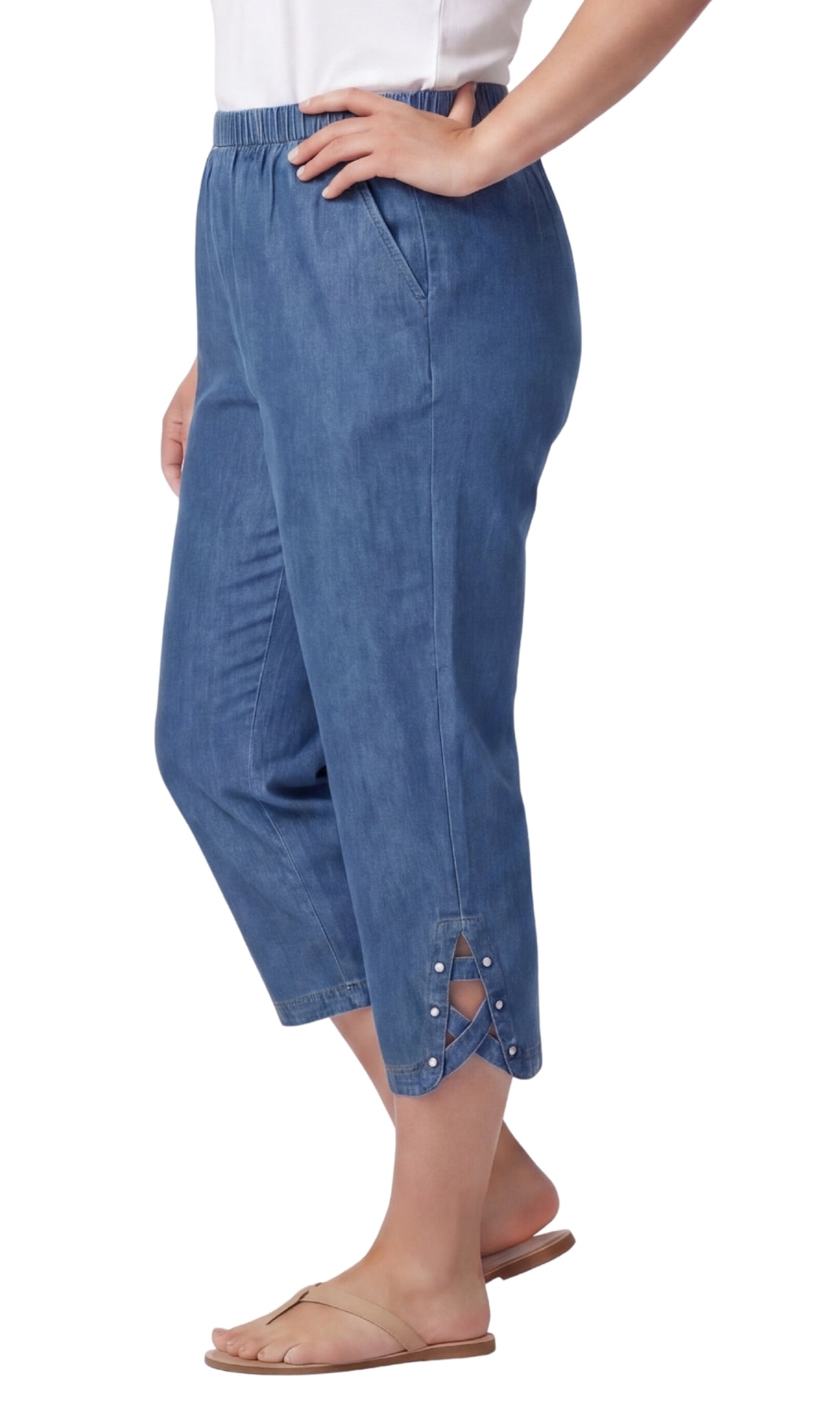 Women's Lightweight Capri Pants with Studded Hem Detail