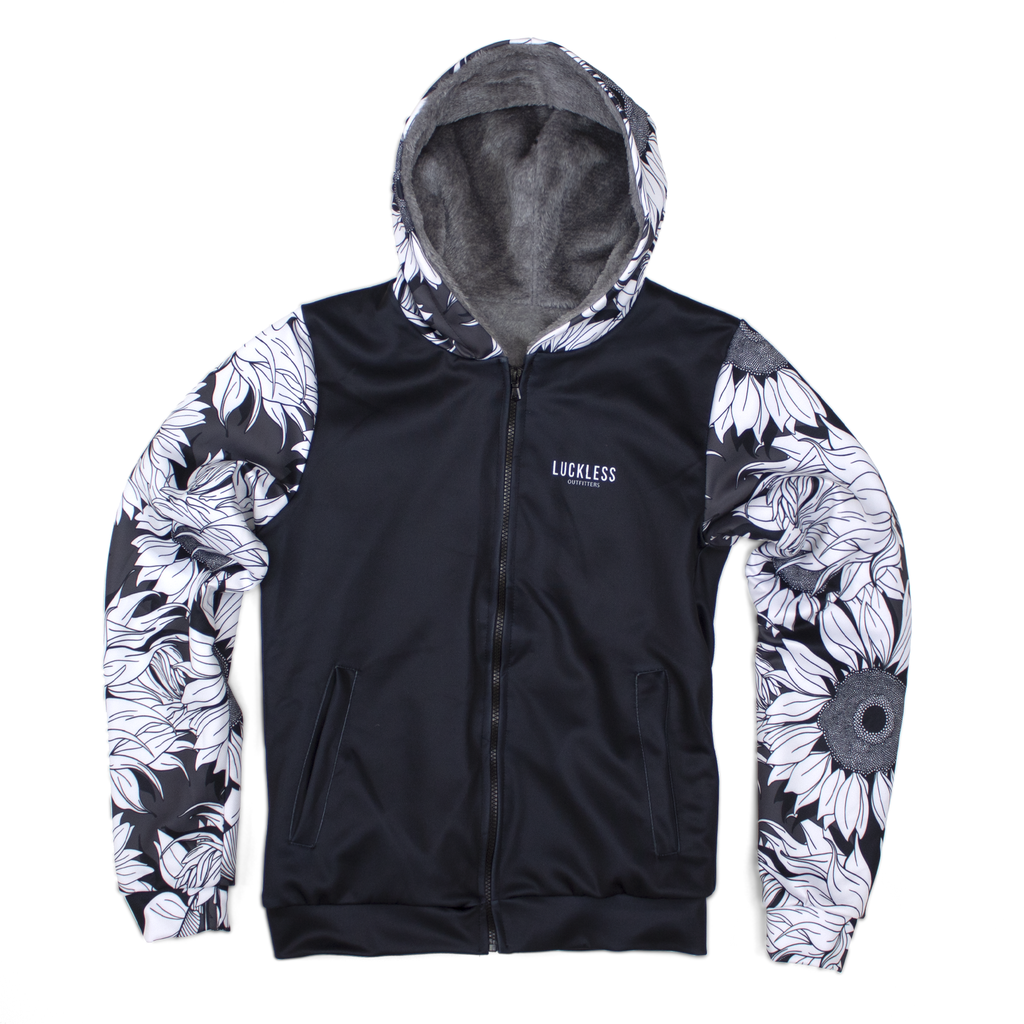 Monochrome Sunflower Heavy Zip Fleece Hoodie