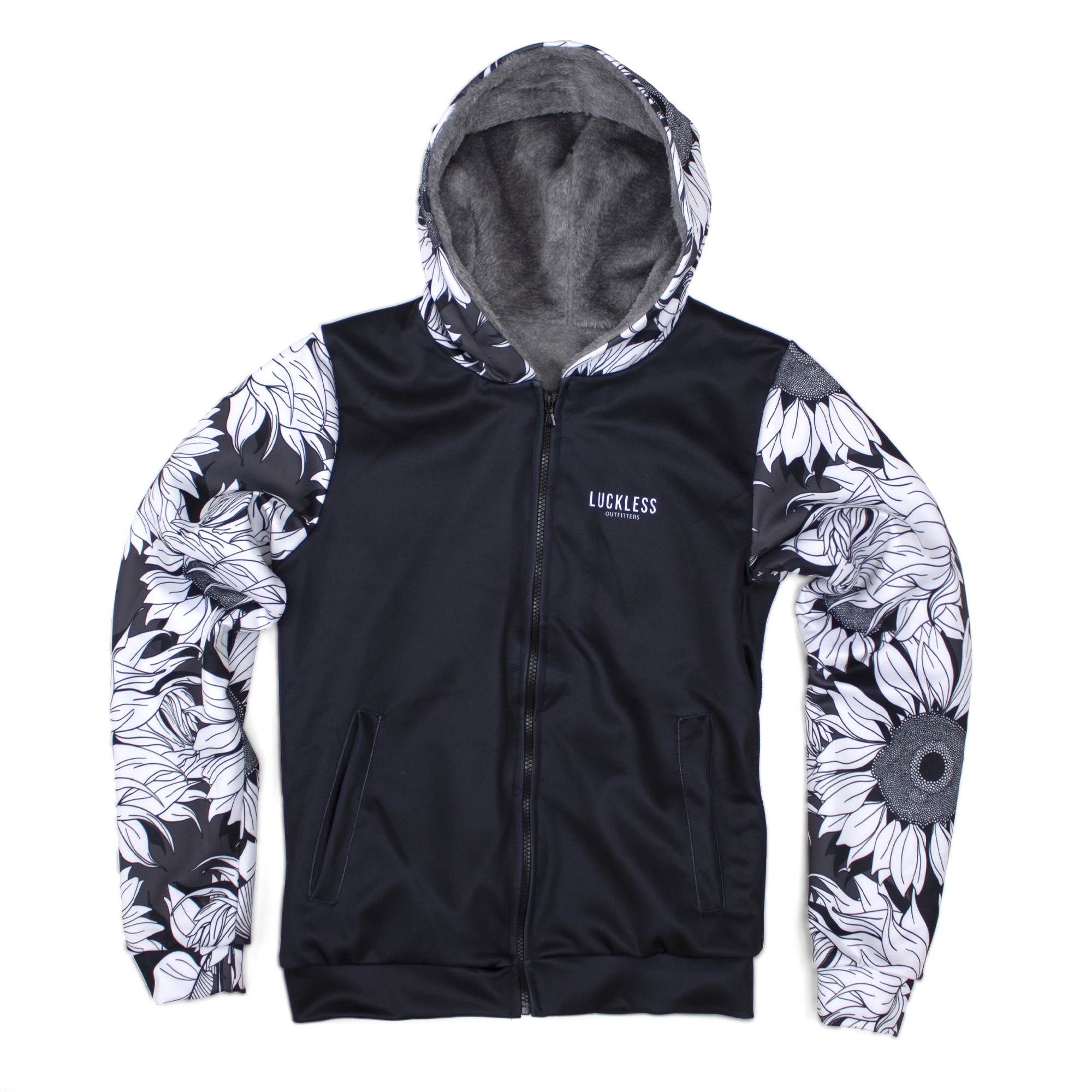 Monochrome Sunflower Heavy Zip Fleece Hoodie